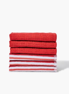 Buy 6 Pack Bathroom Towel Set - 393 GSM 100% Cotton Solid And Yarn Dyed - Quick Dry - Super Absorbent Red/White 38 x 63cm in UAE