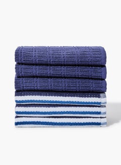 Buy 6 Pack Bathroom Towel Set - 393 GSM 100% Cotton Solid 38x63 cm And Yarn Dyed 38x63 cm - Blue Color -Quick Dry - Super Absorbent Navy Blue/White in Saudi Arabia