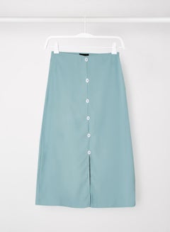 Buy Solid Pattern Button Down Skirt Blue in Saudi Arabia