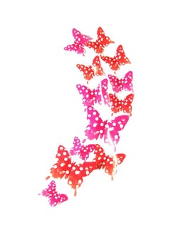 Buy 12 - Piece Polka Dot 3D Magnet Butterfly Wall Sticker Home Fridge Decor Decals Pink/Red 1x1x1cm in UAE