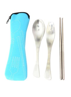 Buy 1 Set Traveling Camping Picnic Dinner Spoon Fork Chopsticks Silver/Blue in Saudi Arabia