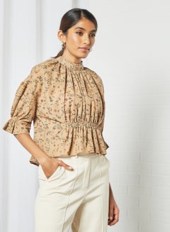 Buy Floral Top Beige in UAE