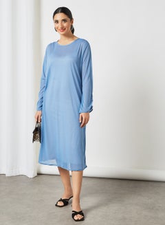 Buy Long Sleeve Sheer Dress Blue in Saudi Arabia