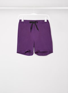 Buy Elastic Waistband Drawstring Mid Rise Shorts Purple in UAE
