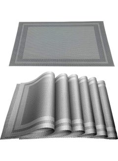 Buy 6-Piece Double Border Placemat Set Silver 45x30cm in Egypt