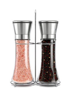 Buy Pack Of 2 Salt And Pepper Grinder Set Clear/Silver in UAE