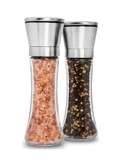 Buy Pack Of 2 Salt And Pepper Grinder Set Clear/Silver in Saudi Arabia