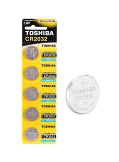 Buy Toshiba CR2032 3V Lithium Coin Cell Battery Pack of 5 batteries Silver in UAE
