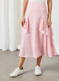 Buy Ruffled Overlay Midi Skirt Pink in UAE