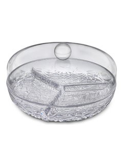 Buy 3-Section Serving Tray With Cover Clear/Gold/White 19cm in UAE