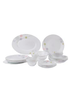 Buy 34-Piece Opalware Dinner Set White/Grey/Pink Dinner Plate 10 inch, Quarter Plate 7.5 inch, Oval Plate 13 inch, Deep Soup Plate 8 inch, Soup Bowl 5 inch, Serving Bowl 8inch in UAE