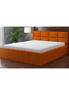 Buy Radoo Upholstered Frame Super King Bed With Mattress Orange in UAE