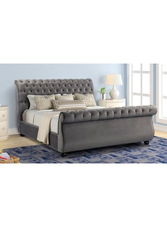 Buy Rolled Top-Tufted Queen Bed Without Mattress Grey 200x200x150cm in UAE