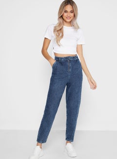 Buy High-Rise Tapered Jeans Blue in UAE