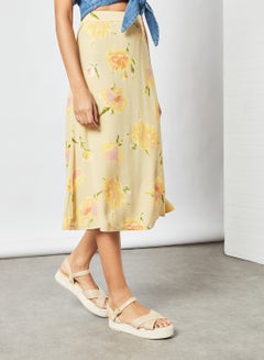Buy Printed Midi Skirt Yellow in UAE