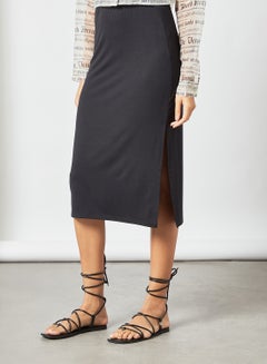 Buy Midi Slit Skirt Black in UAE