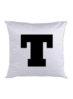 Buy Letter T Printed Pillow Cushion White/Black in UAE