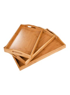 Buy 3-Piece Serving Tray With Handle Brown 40.61x28x3.05cm in UAE