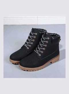 Buy Lace-Up Low Heel Ankle Boots Black in UAE