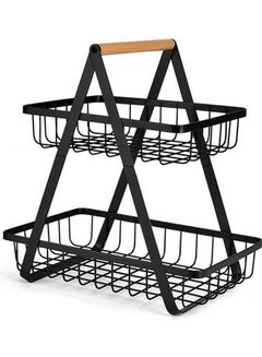 Buy 2-Tier Fruit Basket Storage Rack Black 10.6 x 6.7 x 11.4inch in UAE