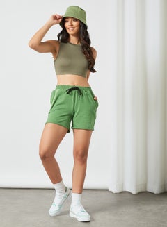 Buy Elastic Waistband Drawstring Mid Rise Shorts Mint Green in UAE