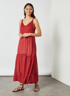 Buy V-Neck Strap Maxi Dress Red in Saudi Arabia