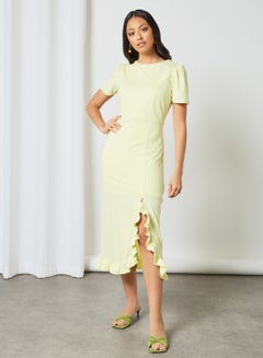 Buy Ruffle Hem Midi Dress Yellow in UAE