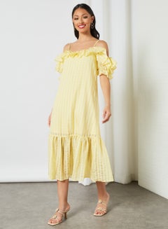 Buy Cold-Shoulder Cami Strap Midi Dress Yellow in UAE