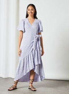 Buy Shirred Midi Wrap Dress Purple in UAE