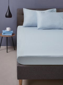 اشتري Fitted Sheet Set Made From 300 Thread Count 100% Cotton Bed Sheet With 2 Pillow Case 50X75 Cm, 1 Bed Linen 150X200 Cm For Queen Size Mattress In Light Blue Color Light Blue Queen في السعودية