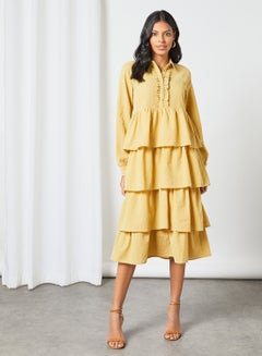 Buy Layered Ruffle Dress Yellow in Egypt