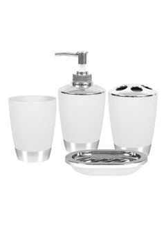 اشتري 4-Piece Bathroom Accessories Set White/Silver 10.3cm في الامارات