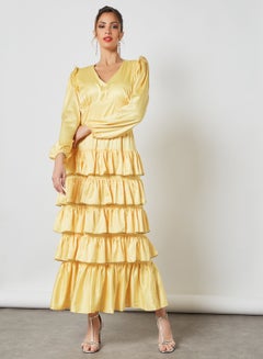 Buy Ruffle Detailed Dress Yellow in Saudi Arabia