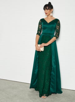 Buy Satin Floral Lace Dress Green in Saudi Arabia