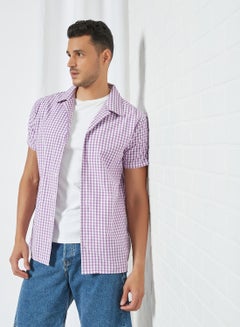 Buy Short Sleeve Gingham Shirt Purple in Saudi Arabia