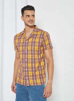 اشتري Short Sleeve Check Print Shirt أصفر في الامارات