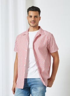 Buy Short Sleeve Stripe Print Shirt Red in Saudi Arabia