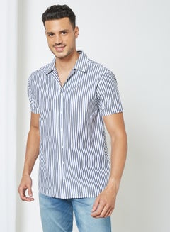 Buy Short Sleeve Stripe Print Shirt Blue/ Navy stripe in Saudi Arabia