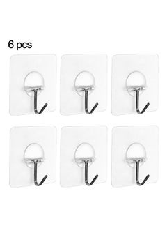 Buy 6-Piece Stainless Steel Self-Adhesive Wall Hook Transparent/Silver in UAE