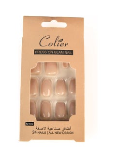 اشتري 24-Piece  False Nail Glossy Colier Beige في السعودية