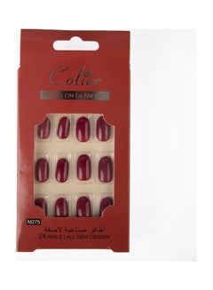 اشتري 24-Piece  False Nail Glossy Colier أحمر في السعودية