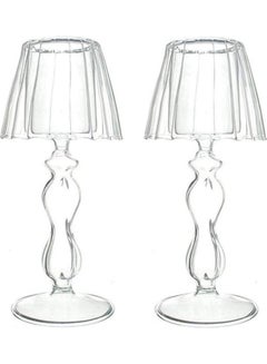 Buy 2-Piece Decorative Candle Holder Set Clear 7.5inch in UAE