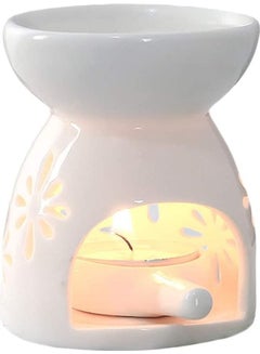 Buy 2-Piece Ceramic Oil Burner With Candle Holder Set White One Size in UAE