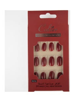 اشتري 24-Piece  False Nail Glossy Colier Dark Red في السعودية