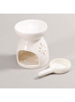 Buy 2-Piece Ceramic Oil Burner With Candle Holder Set White One Size in Saudi Arabia