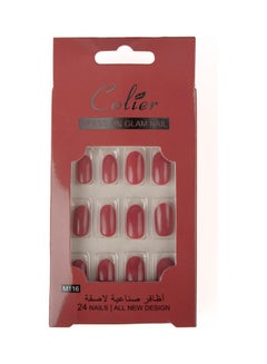 اشتري 24-Piece  False Nail Glossy Colier Red في السعودية