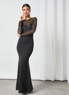 Buy Lace Top Bodycon Maxi Dress Black in UAE