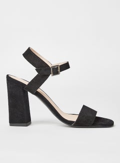 Buy Leather Block Heel Sandals Black in UAE
