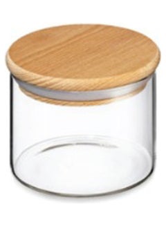 Buy Glass Jar Canister with Wooden Lid Clear/Brown 450ml in UAE