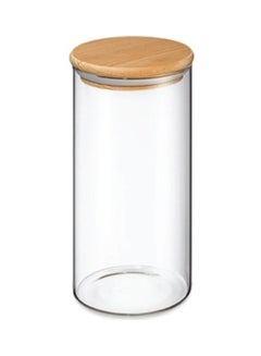 Buy Glass Jar Canister with Wooden Lid Clear/Brown 1000ml in UAE